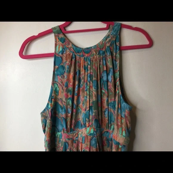 Anthropologie Plenty by Tracy Reese watercolor floral teal silk halter maxi dres - Picture 2 of 9